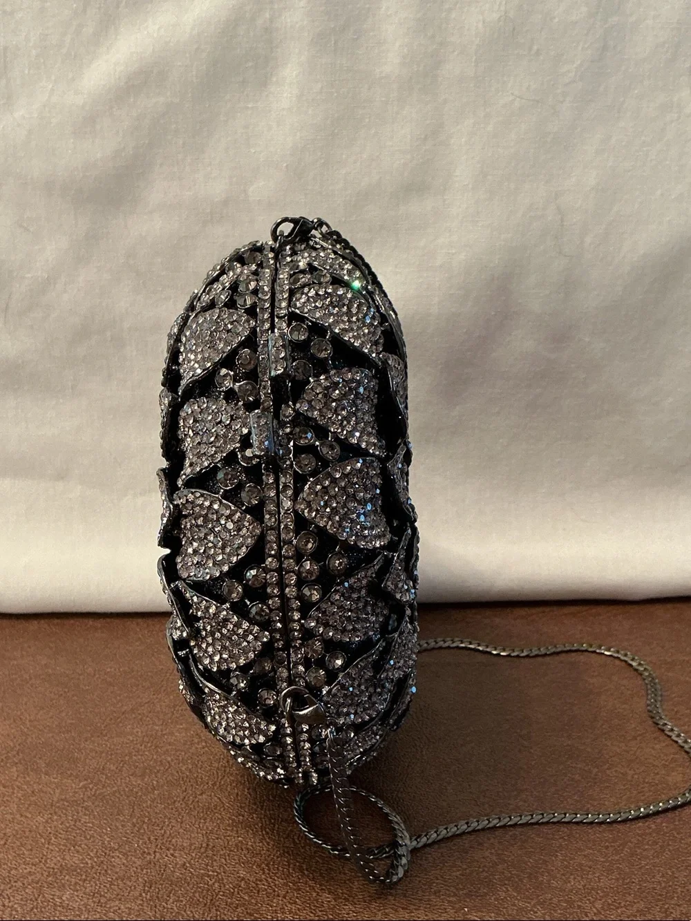 NWT Off Park Collection Designer Gun Metal Crystal Flower Evening Bag Clutch 6”